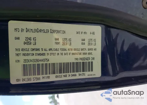 2006 Dodge Charger from USA, damaged, VIN 2B3KA43G96H449754